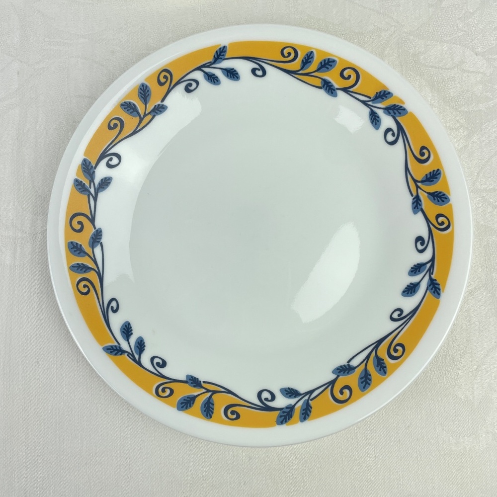 Corelle Vitrelle Casa Flora Yellow Blue Leaf Rim - Set of 4 Bread Plates